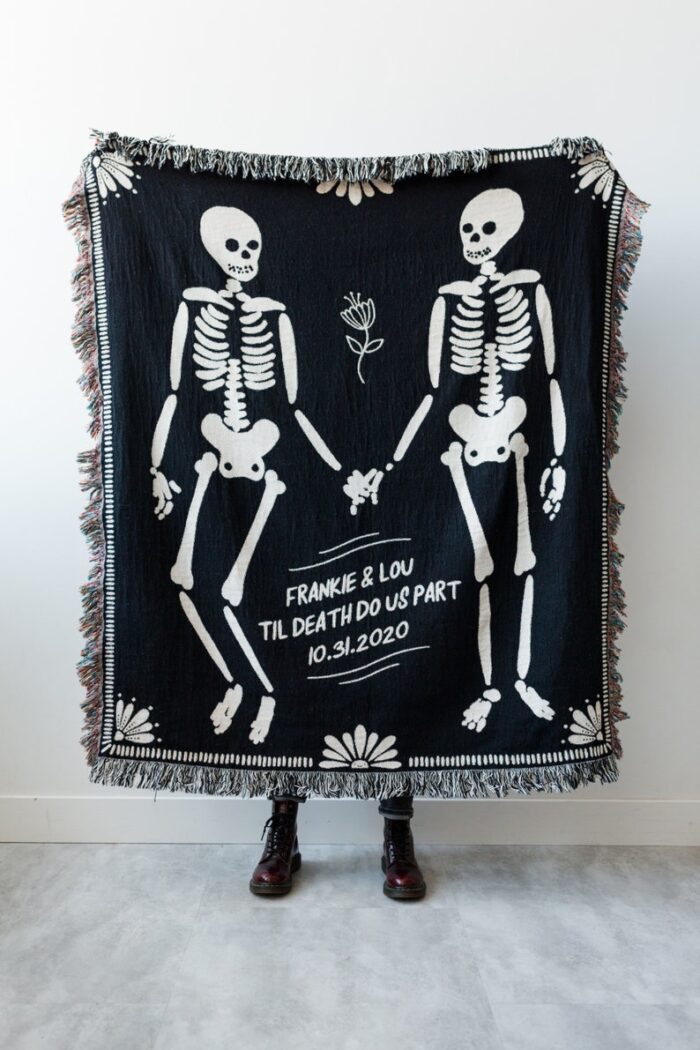 Personalized Skeleton Blanket: Til Death Do Us Part Woven Throw