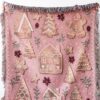 Pink Gingerbread Christmas Blanket: Personalized Woven Cotton Throw