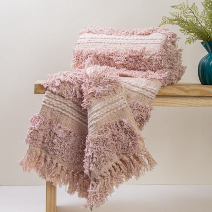 Pink Hand Woven Throw Blanket Couch