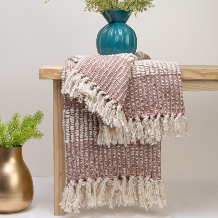 Pink Hand Woven Throw Blanket