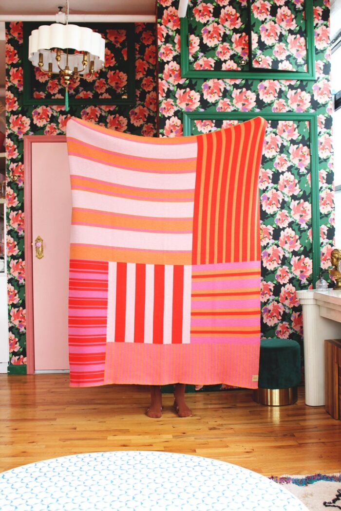 Pink and Red Stripes - Patchwork Mix and Match Merino Wool Blanket in Pinks