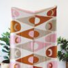 Pink and Rust Diamond in The Rough - Crescent Moon and Diamonds Shapes Pattern Blanket - Colorful Throw Blanket Taupe Ivory Egyptian Cotton