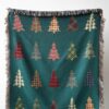 Plaid Trees Christmas Blanket: Green Woven Cotton Throw