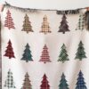 Plaid Trees Christmas Blanket: Woven Cotton Throw For Winter Decor