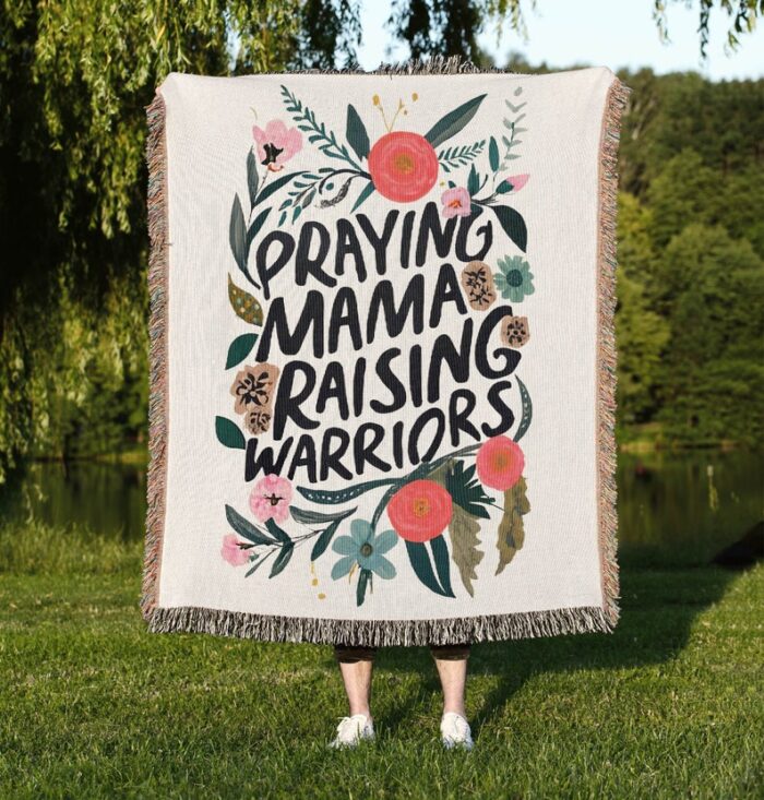 Praying Mama Raising Warriors Woven Blanket