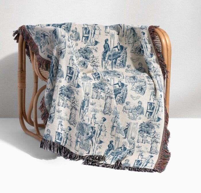 Pride and Prejudice Toile Woven Tapestry Cotton Blanket