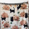 Pumpkin Black Cats Blanket: Halloween Woven Throw