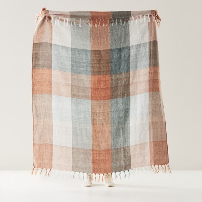 Rae Malmo Spice & Green Check Linen Throw