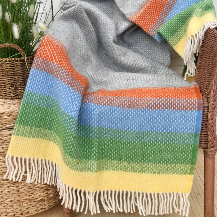 Rainbow And Grey Wool Throw Blanket