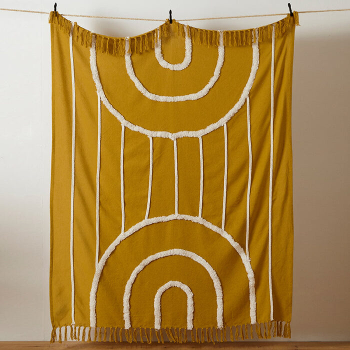 Rainbow Tuft Tasselled Throw Ochre