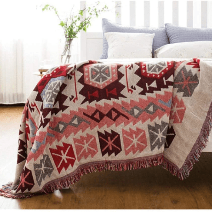 Reversible Bohemian Aztec Throw Blanket Cotton Woven Tapestry Throw Boho Sofa Throw