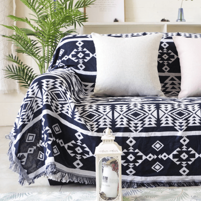 Reversible Navy Blue And White Throw Blanket