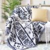 Reversible White And Navy Blue Throw Blanket