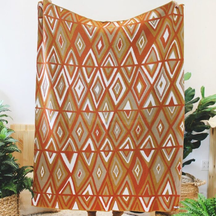 Rust Diamond Dust Throw Blanket - Diamond Shapes Pattern Blanket - Colorful Throw Blanket - Geometric Throw Blanket - Geometric Home Decor