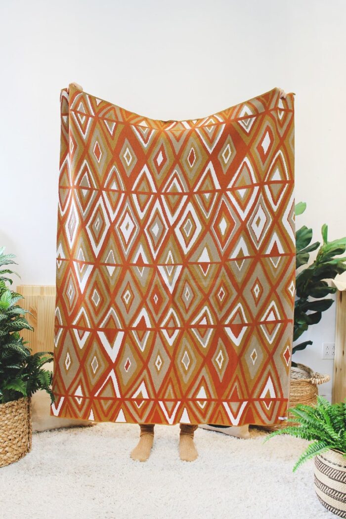 Rust Diamond Dust Throw Blanket - Diamond Shapes Pattern Blanket - Colorful Throw Blanket - Geometric Throw Blanket - Geometric Home Decor