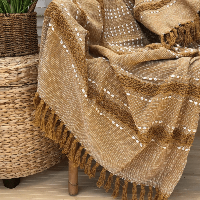 Scandi Tufted Mustard Throw Blanket