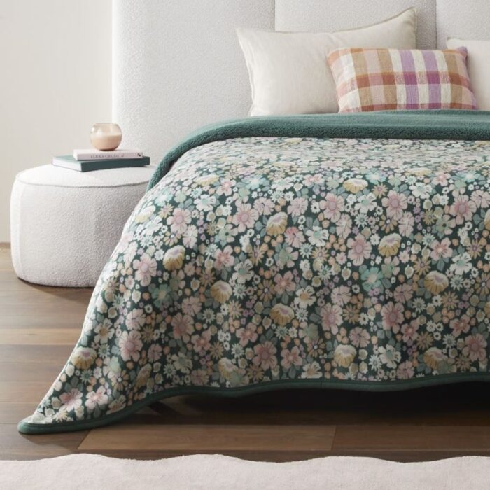 Sherpa Libertine Floral Green Blanket