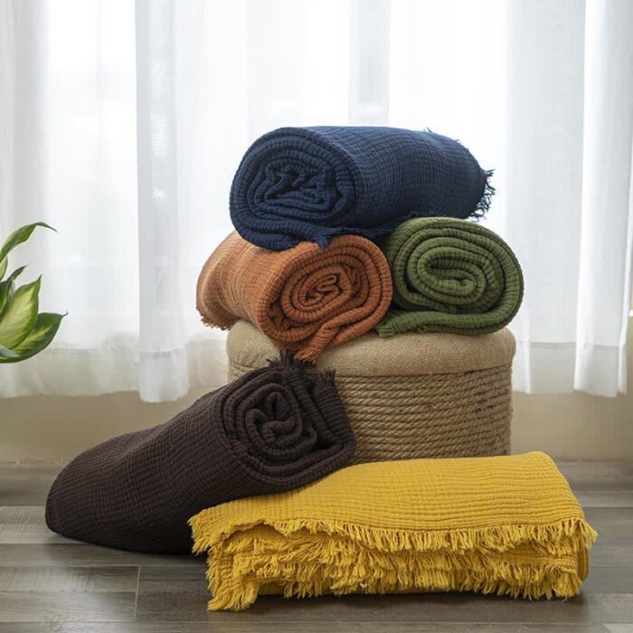 Simple Four Layers Gauze Tassel Blanket