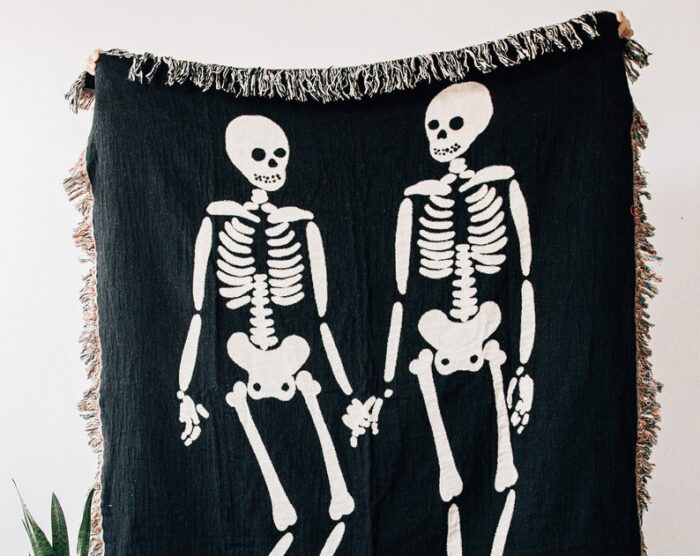 Skeleton Love Woven Blanket: Spooky Creepy Goth Decor