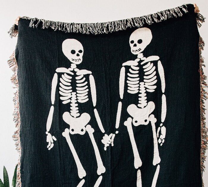 Skeleton Love Woven Blanket: Spooky Creepy Goth Decor