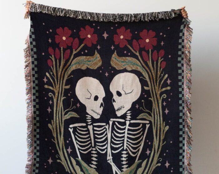 Skeleton Woven Blanket: Spooky Couple Gift