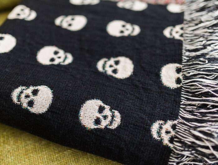 Skull Throw Blanket: Goth Black Home Decor