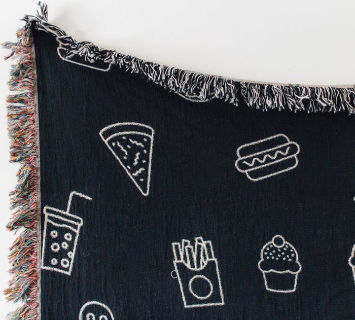 Snacks Woven Blanket: Funny Junk Food Decor