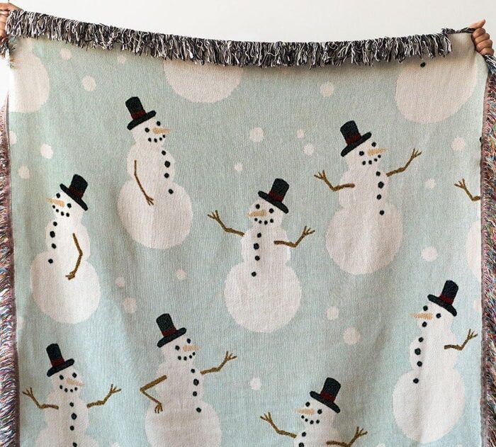 Snowman Blanket: Christmas Woven Cotton Throw For Winter Decor