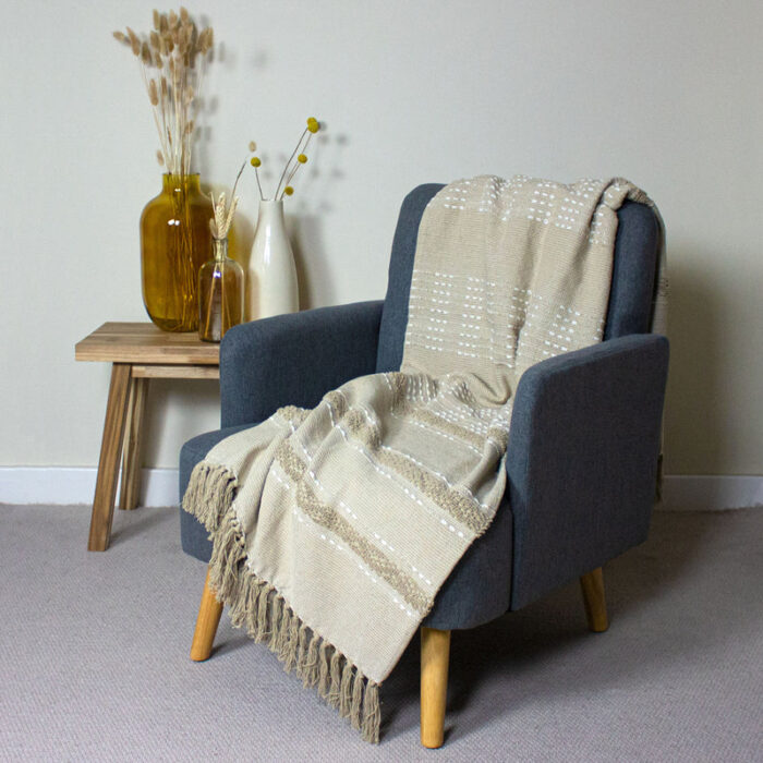 Sundown Woven Tufted Stripe Throw Natural