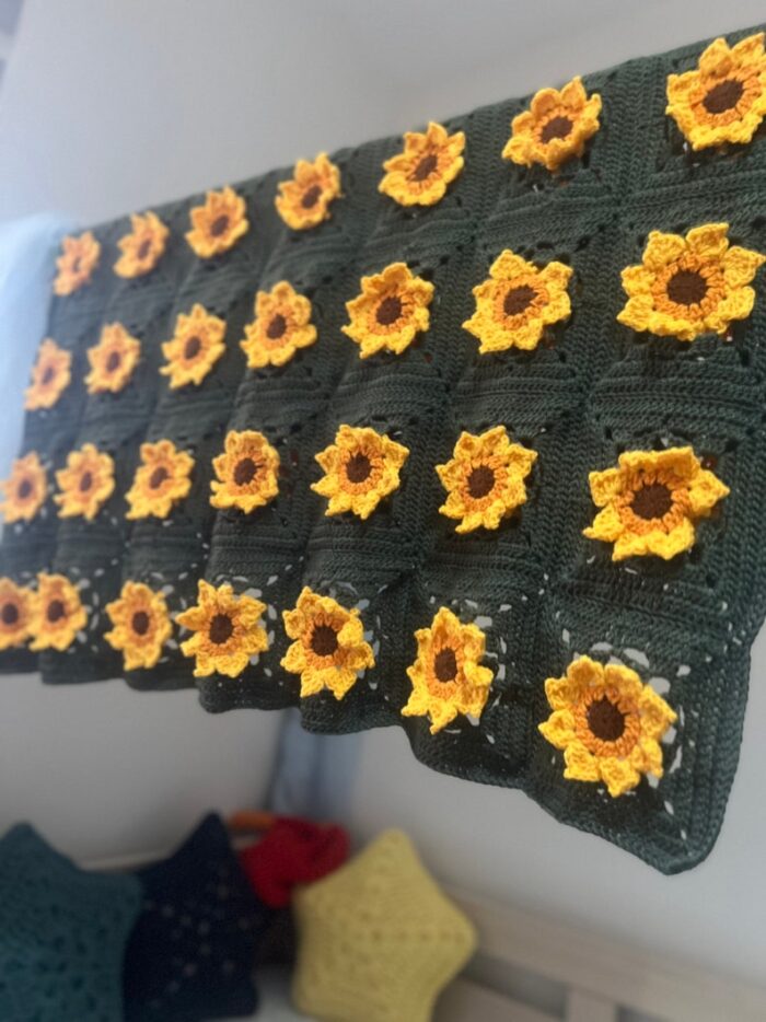 Sunflower Crochet Toddler Retro Granny Throw Afghan Blanket Floral Stroller Statement