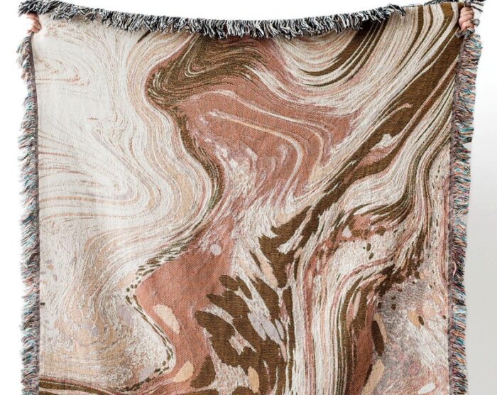 Terracotta Marbled Blanket: Abstract Woven Cotton Throw