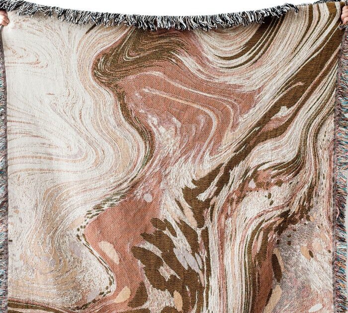 Terracotta Marbled Blanket: Abstract Woven Cotton Throw