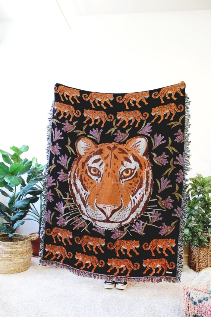 Tiger Parade Tapestry Blanket - Cotton Throws - Classic Living Room - Housewarming Gift - Wild Cat Home Decor