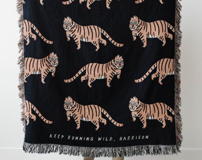 Tiger Personalized Blanket: Black Jungle Decor