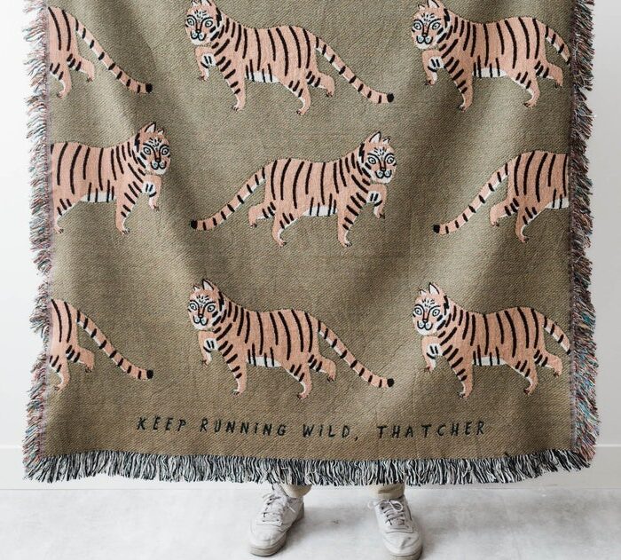 Tiger Personalized Blanket: Earth Tones Green Jungle Decor