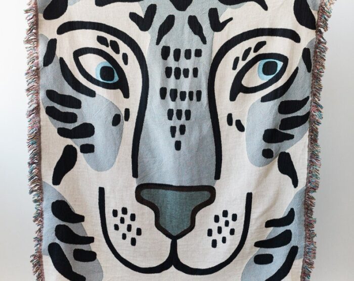 Tiger Throw Blanket: Grey Blue Woven 100% Cotton Throw