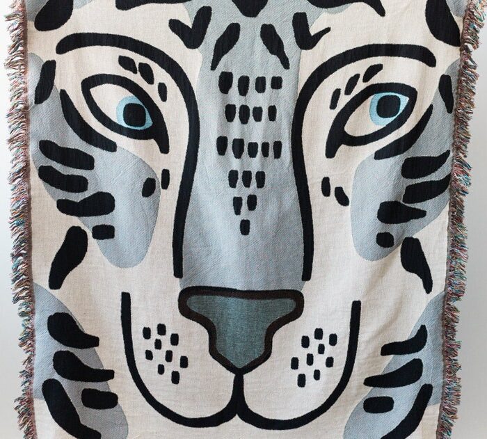 Tiger Throw Blanket: Grey Blue Woven 100% Cotton Throw