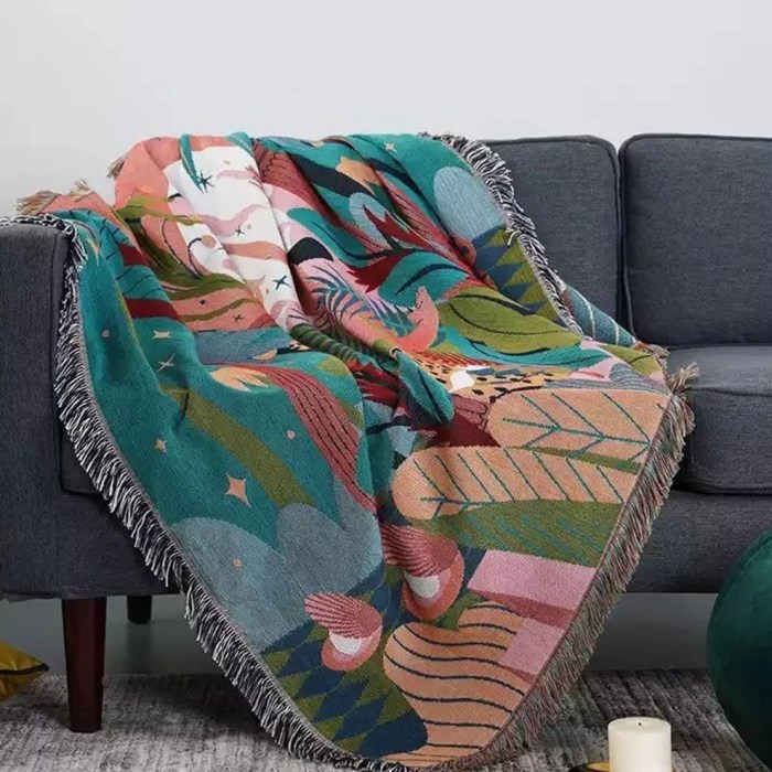 Tropical Jungle Leaves Tapestry Throw Blanket