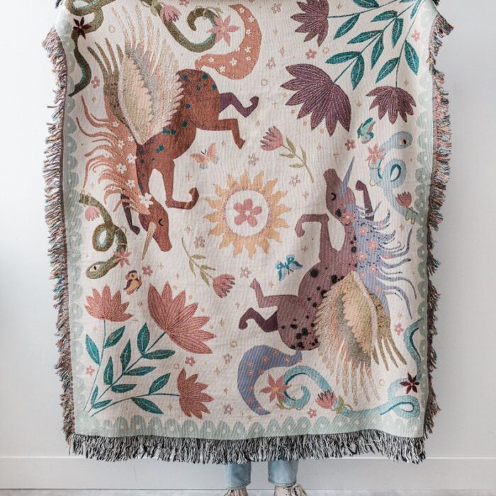 Unicorn Day Throw Blanket: Woven Cotton Throw