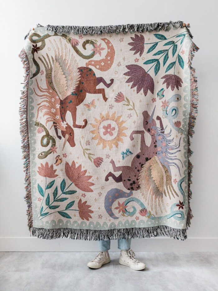 Unicorn Day Throw Blanket: Woven Cotton Throw