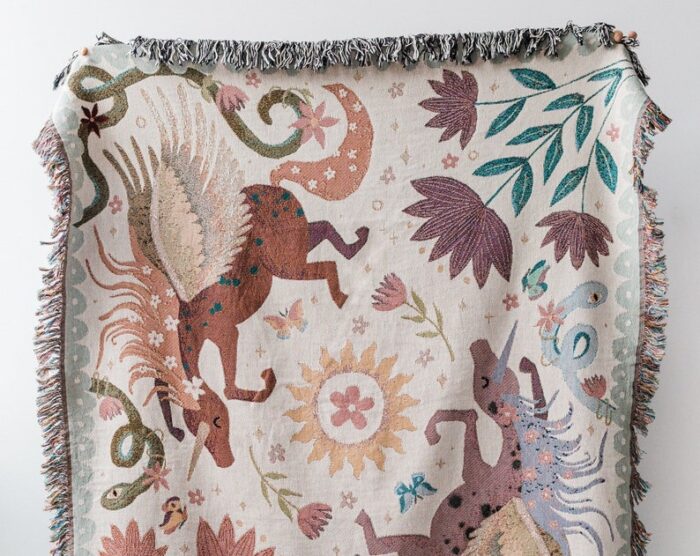 Unicorn Day Throw Blanket: Woven Cotton Throw