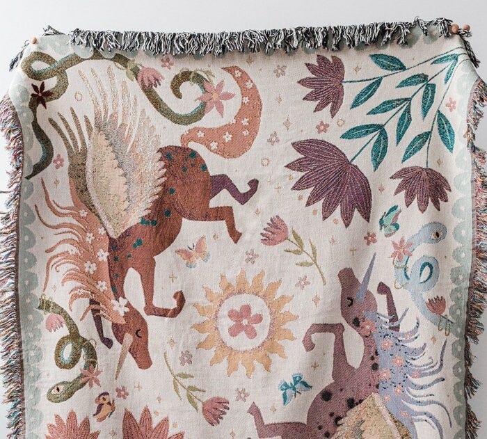 Unicorn Day Throw Blanket: Woven Cotton Throw