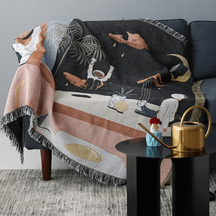 Vintage Retro Style Tapestry Throw Blanket Boho Woven Sofa Throw