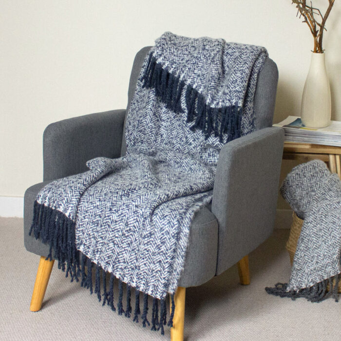 Weaver Herringbone Throw Navy