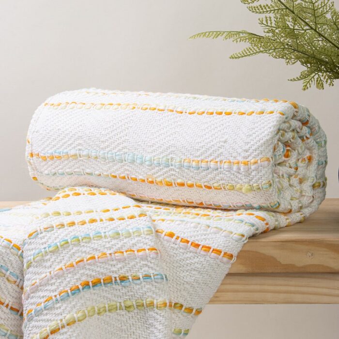 White Hand Woven Cotton Throw Blanket