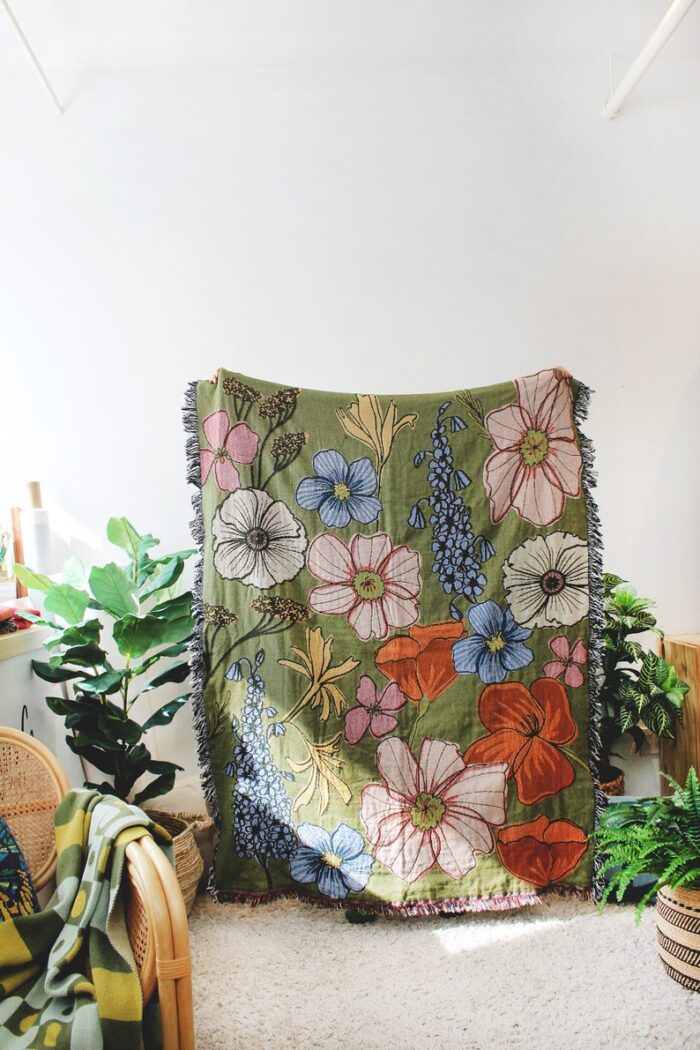 Wild Flowers Floral Blanket - Tapestry Blanket - Cotton Throws - Housewarming Gift - Flower Home Decor - Wild Flower Throw