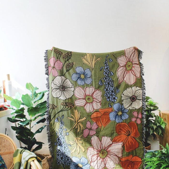 Wild Flowers Floral Blanket - Tapestry Blanket - Cotton Throws - Housewarming Gift - Flower Home Decor - Wild Flower Throw