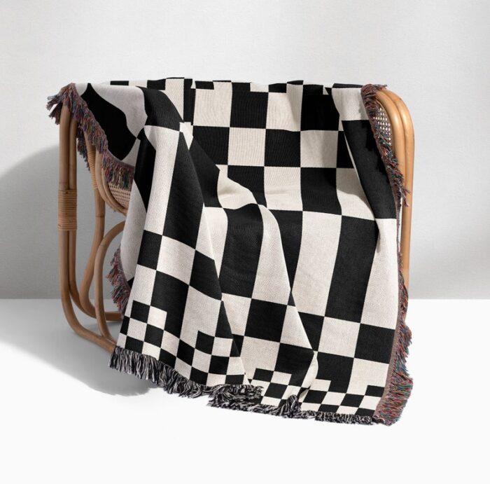 Woven Cotton Checkered Throw Blanket