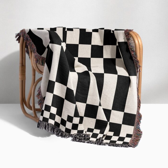 Woven Cotton Checkered Throw Blanket