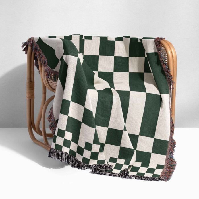 Woven Cotton Checkered Throw Blanket